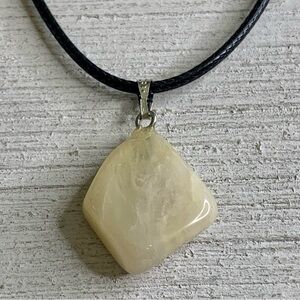 Natural Yellow Calcite Crystal Pendant Necklace Adjustable Cord Chain 20"